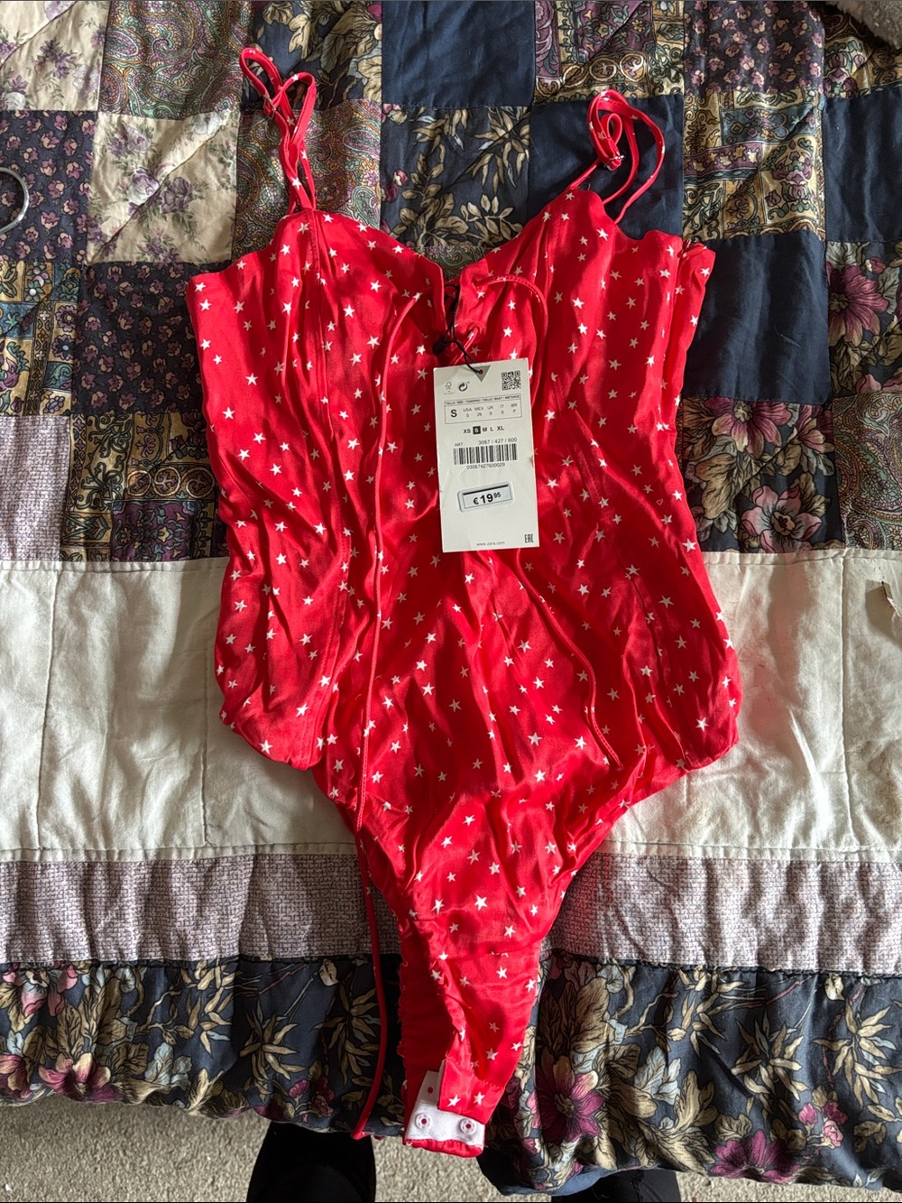 Red, Star Print Body Suit